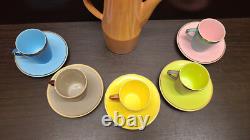 5x Vtg Royal Worcester Palissy Mardi Gras Harlequin Coffee Pot Set 1st cream jug