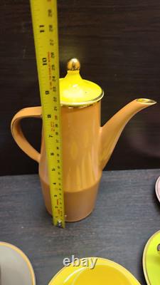 5x Vtg Royal Worcester Palissy Mardi Gras Harlequin Coffee Pot Set 1st cream jug