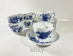 6x Royal Copenhagen Blue Flower 1549 Coffee Cup and Saucer Scandinavian Design