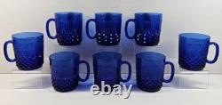 8 Avon Royal Sapphire Mugs Set Vintage Blue Floral Emboss Coffee Cups France Lot