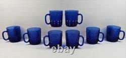 8 Avon Royal Sapphire Mugs Set Vintage Blue Floral Emboss Coffee Cups France Lot