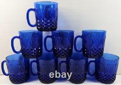 8 Avon Royal Sapphire Mugs Set Vintage Blue Floral Emboss Coffee Cups France Lot