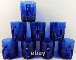 8 Avon Royal Sapphire Mugs Set Vintage Blue Floral Emboss Coffee Cups France Lot