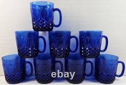 8 Avon Royal Sapphire Mugs Set Vintage Blue Floral Emboss Coffee Cups France Lot