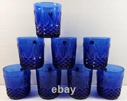 8 Avon Royal Sapphire Mugs Set Vintage Blue Floral Emboss Coffee Cups France Lot