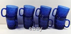 8 Avon Royal Sapphire Mugs Set Vintage Blue Floral Emboss Coffee Cups France Lot