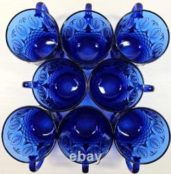 8 Avon Royal Sapphire Mugs Set Vintage Blue Floral Emboss Coffee Cups France Lot