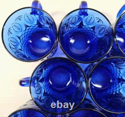 8 Avon Royal Sapphire Mugs Set Vintage Blue Floral Emboss Coffee Cups France Lot