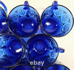 8 Avon Royal Sapphire Mugs Set Vintage Blue Floral Emboss Coffee Cups France Lot