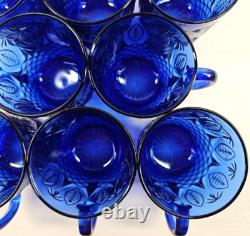 8 Avon Royal Sapphire Mugs Set Vintage Blue Floral Emboss Coffee Cups France Lot