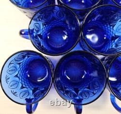 8 Avon Royal Sapphire Mugs Set Vintage Blue Floral Emboss Coffee Cups France Lot