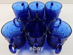 8 Avon Royal Sapphire Mugs Set Vintage Blue Floral Emboss Coffee Cups France Lot