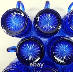 8 Avon Royal Sapphire Mugs Set Vintage Blue Floral Emboss Coffee Cups France Lot