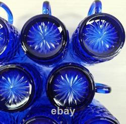 8 Avon Royal Sapphire Mugs Set Vintage Blue Floral Emboss Coffee Cups France Lot