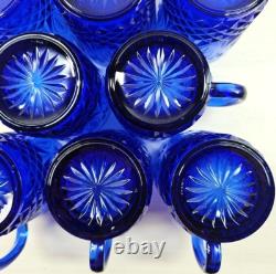 8 Avon Royal Sapphire Mugs Set Vintage Blue Floral Emboss Coffee Cups France Lot