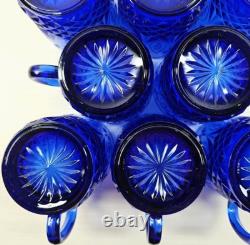 8 Avon Royal Sapphire Mugs Set Vintage Blue Floral Emboss Coffee Cups France Lot