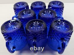 8 Avon Royal Sapphire Mugs Set Vintage Blue Floral Emboss Coffee Cups France Lot