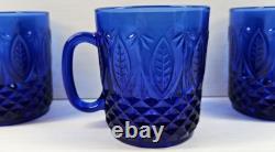 8 Avon Royal Sapphire Mugs Set Vintage Blue Floral Emboss Coffee Cups France Lot