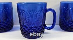 8 Avon Royal Sapphire Mugs Set Vintage Blue Floral Emboss Coffee Cups France Lot