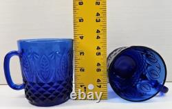 8 Avon Royal Sapphire Mugs Set Vintage Blue Floral Emboss Coffee Cups France Lot