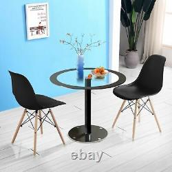 90cm Round Tempered Glass Dining Table and 2/4 Wood Chair Set Office Coffee Home