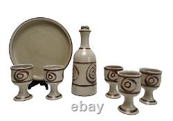 ABATY Stoneware Wales COFFEE SET TEA Welsh CERAMIC VINTAGE WITH TRAY BRUTALIST