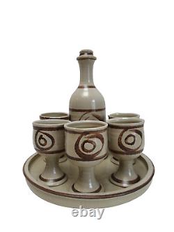 ABATY Stoneware Wales COFFEE SET TEA Welsh CERAMIC VINTAGE WITH TRAY BRUTALIST
