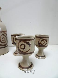 ABATY Stoneware Wales COFFEE SET TEA Welsh CERAMIC VINTAGE WITH TRAY BRUTALIST