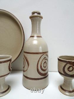 ABATY Stoneware Wales COFFEE SET TEA Welsh CERAMIC VINTAGE WITH TRAY BRUTALIST