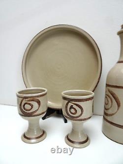 ABATY Stoneware Wales COFFEE SET TEA Welsh CERAMIC VINTAGE WITH TRAY BRUTALIST