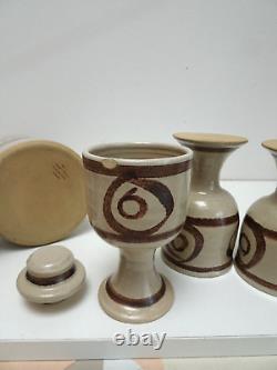ABATY Stoneware Wales COFFEE SET TEA Welsh CERAMIC VINTAGE WITH TRAY BRUTALIST