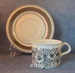 ARABIA OF FINLAND, Black Krokus GR, Vintage, Coffee Cup & Saucer, Excellent