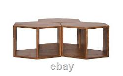 ARTEMIS Hexagonal Set of 3 Coffee Table Acacia Wood Side End -WNT09