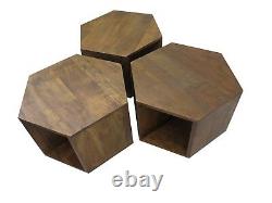 ARTEMIS Hexagonal Set of 3 Coffee Table Acacia Wood Side End -WNT09