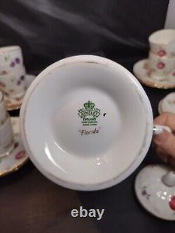AYNSLEY Coffee Pot Demitasse Cup & Saucer Set with Sugar Bowl FLORIDA Bone China
