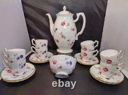 AYNSLEY FLORIDA Coffee Pot Demitasse Cup & Saucer Set with Sugar Bowl Bone China