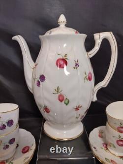 AYNSLEY FLORIDA Coffee Pot Demitasse Cup & Saucer Set with Sugar Bowl Bone China