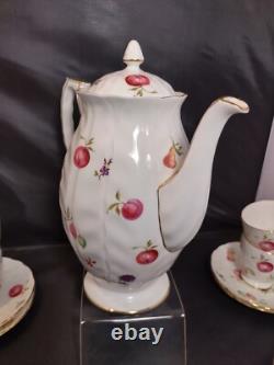 AYNSLEY FLORIDA Coffee Pot Demitasse Cup & Saucer Set with Sugar Bowl Bone China