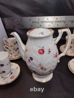 AYNSLEY FLORIDA Coffee Pot Demitasse Cup & Saucer Set with Sugar Bowl Bone China