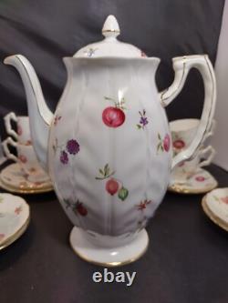 AYNSLEY FLORIDA Coffee Pot Demitasse Cup & Saucer Set with Sugar Bowl Bone China