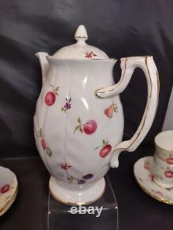 AYNSLEY FLORIDA Coffee Pot Demitasse Cup & Saucer Set with Sugar Bowl Bone China