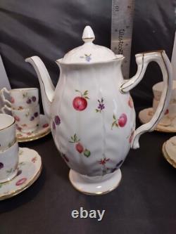AYNSLEY FLORIDA Coffee Pot Demitasse Cup & Saucer Set with Sugar Bowl Bone China