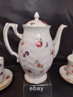 AYNSLEY FLORIDA Coffee Pot Demitasse Cup & Saucer Set with Sugar Bowl Bone China