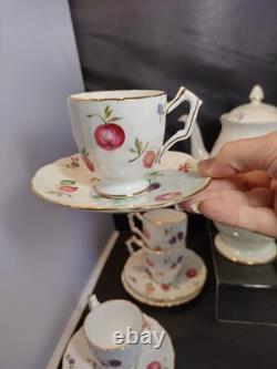 AYNSLEY FLORIDA Coffee Pot Demitasse Cup & Saucer Set with Sugar Bowl Bone China