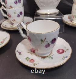 AYNSLEY FLORIDA Coffee Pot Demitasse Cup & Saucer Set with Sugar Bowl Bone China