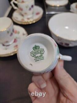 AYNSLEY FLORIDA Coffee Pot Demitasse Cup & Saucer Set with Sugar Bowl Bone China