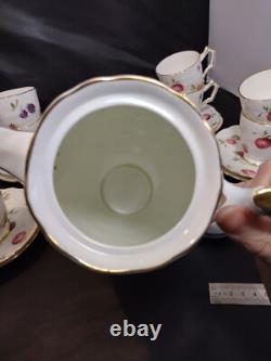 AYNSLEY FLORIDA Coffee Pot Demitasse Cup & Saucer Set with Sugar Bowl Bone China