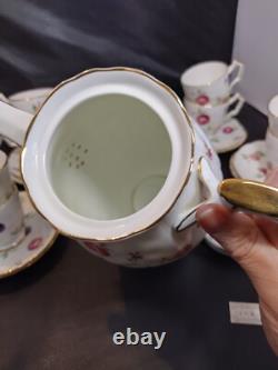AYNSLEY FLORIDA Coffee Pot Demitasse Cup & Saucer Set with Sugar Bowl Bone China