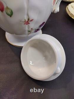 AYNSLEY FLORIDA Coffee Pot Demitasse Cup & Saucer Set with Sugar Bowl Bone China