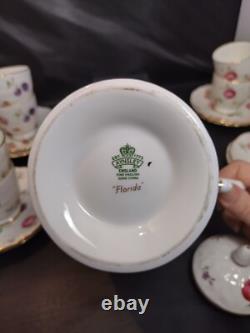 AYNSLEY FLORIDA Coffee Pot Demitasse Cup & Saucer Set with Sugar Bowl Bone China